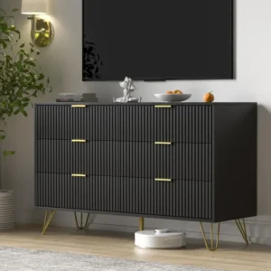 Black Dresser, Modern 6-Drawer Dresser for Bedroom with Gold Handles, Wide Chest of Drawers for Living Room - Image 3