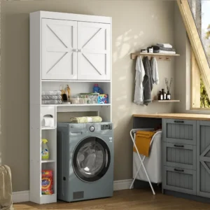 Bathroom cabinet, storage cabinet above toilet with shelves and door, with anti tilt design, 32.3'''W independent toilet rack - Image 5