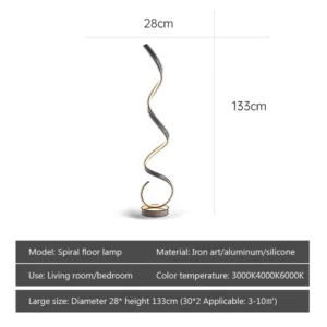 Minimalist LED Floor Lamp Home Decor Fixtures Aluminium Floor Light With LED For Living Room Bedroom Spiral Black - Image 6