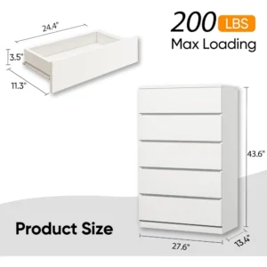 5 Drawer Dresser for Bedroom Vanity Desk White Living Room Make Up Table Hallway Toilet Furniture Makeup 27.6 in Furnitures Home - Image 3