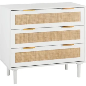3 Drawer Dresser for Bedroom, Rattan Dresser Modern Closet Dressers Chest of Drawers, Wood Black 3 Drawer Storage Chest - Image 3