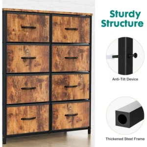 Fabric Dresser with 8 Drawers, Chest of Drawers with Fabric Bins, Tall Dresser with Wood Top for Bedroom, Closet, Entryway - Image 6