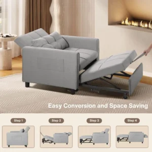 Sleeper Sofa Chair Bed, Convertible Sofa Chair 3-in-1, Adjustable Sleeper Chair Pullout Sofa Bed with Modern Linen Fabric - Image 4