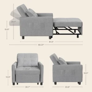 Sleeper Sofa Chair Bed, Convertible Sofa Chair 3-in-1, Adjustable Sleeper Chair Pullout Sofa Bed with Modern Linen Fabric - Image 2