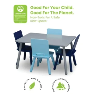 Delta Children Kids Table and Chair Set (4 Chairs Included), Grey/Blue - Image 3