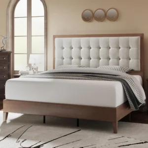 Bed Frame, Upholstered Tufted Headboard, Bed Frame