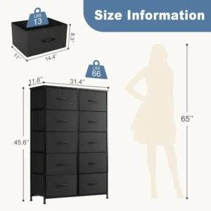 Dresser for Bedroom, Tall Storage Drawers, Fabric Storage Tower with 10 Drawers, Chest of Drawers with Fabric Bins, Sturdy Metal - Image 2