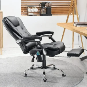 Ergonomic Reclining Office Chair, Heat & Massage High Back Desk Chair w/Retractable Footrest, Executive Swivel Leather Chair - Image 2