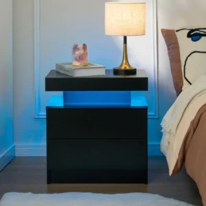 Nightstand Set of 2 LED Nightstand with 2 Drawers Bedside Table with Drawers for Bedroom Furniture Side Bed Table - Image 3