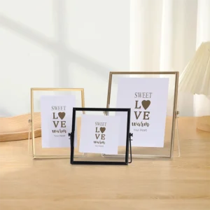 1pc Golden Metal Photo Frame, Acrylic Transparent Stand Photo Frame, Black Photo Desktop Pendulum Decorative Frame - Image 2