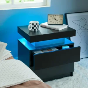 Nightstand Set of 2 LED Nightstand with 2 Drawers Bedside Table with Drawers for Bedroom Furniture Side Bed Table - Image 4