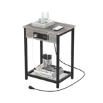 Nightstand with Charging Station Bedroom End Side Table with USB Ports outlets Modern Record Player Stand 2-Tier Bedside Table