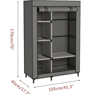 Canvas Wardrobe Portable Closet Wardrobe Clothes Storage with 6 Shelves and Hanging Rail,Non-Woven Fabric,Quick and EasyAssembly - Image 6