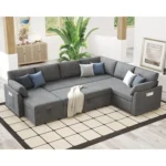 112 Inch Oversized U Shape Sleeper Sofa Couch with Storage Chaise & 3 Seater, Comfy Couch with Pull Out Bed for Living Room