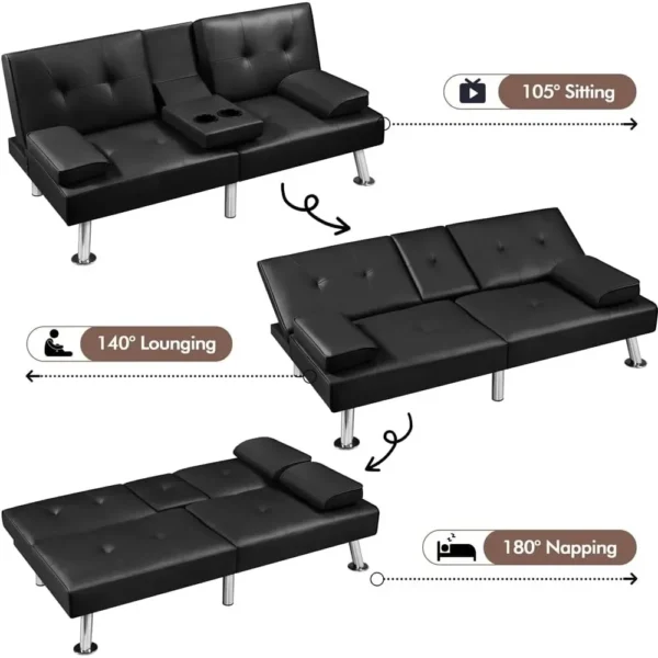 Sofa Bed Adjustmentsofa Double-sided Doublesofa Folding Sofa Bed Guestbed,cupholder,Bed Modern Artificial Leather Lounge Chair - Image 3