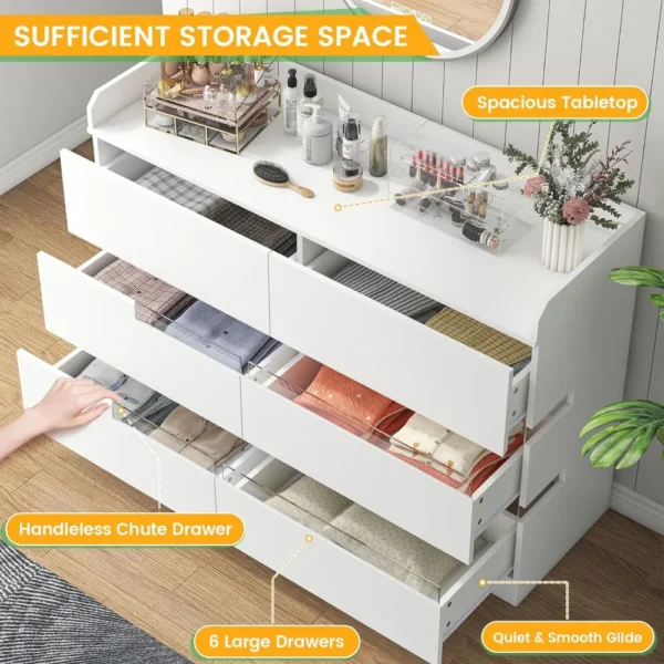 White Dresser with LED Lights & Charging Station Dressers & Chests of Drawers for Bedroom Ample Storage Space with 6 Drawers - Image 6