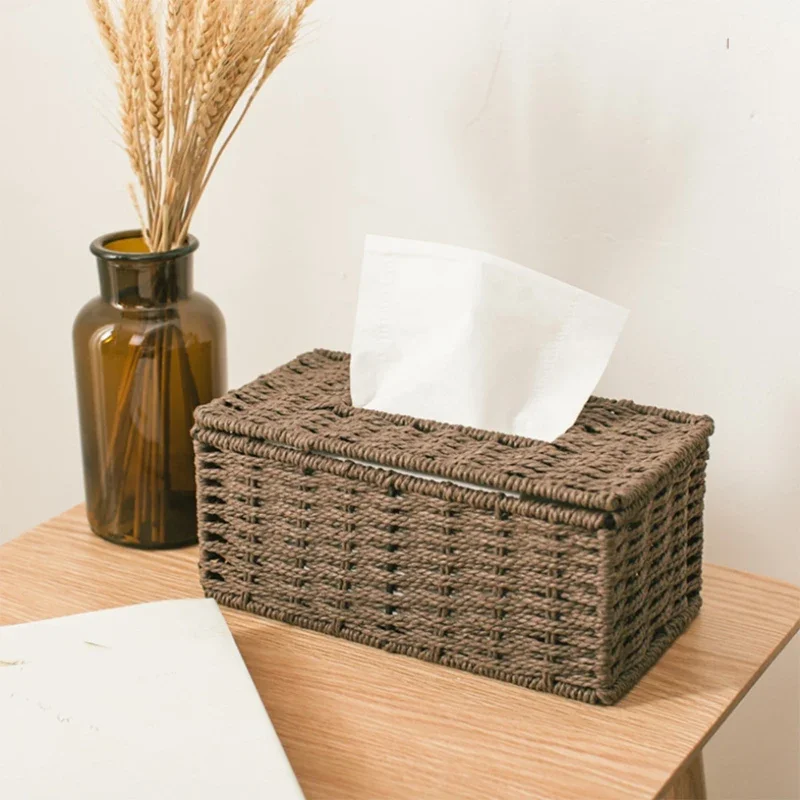 Rattan Tissue Box Vintage Napkin Holder Case Clutter Storage Container Cover Living Room Desk Decoration - Image 4
