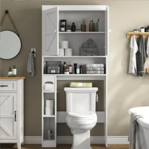 Bathroom cabinet, storage cabinet above toilet with shelves and door, with anti tilt design, 32.3'''W independent toilet rack - Image 2