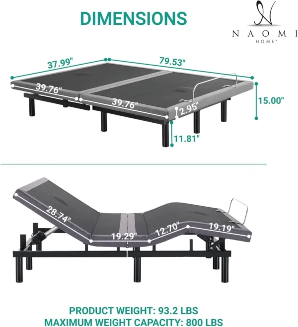 IdealBase Pain Relieving Adjustable Bed Frame Twin XL Massaging Zero Gravity Adjustable Bed Base with 3 Speed Head 2 USB Ports - Image 2