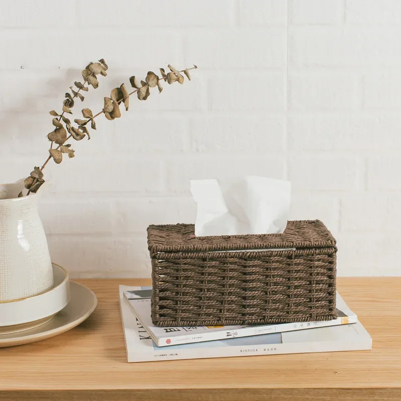 Rattan Tissue Box Vintage Napkin Holder Case Clutter Storage Container Cover Living Room Desk Decoration - Image 3
