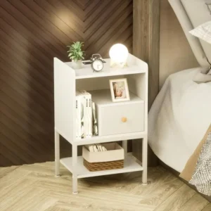 Nightstand with Charging Station,Storage Drawer,Modern 3-Tier End Side Table,Small Wood Bedside Table for Bedroom,Living Room - Image 2