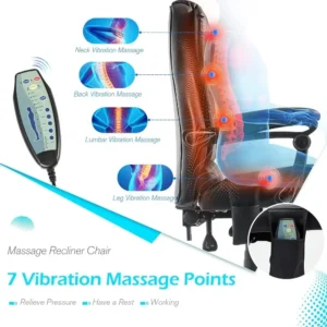 Ergonomic Reclining Office Chair, Heat & Massage High Back Desk Chair w/Retractable Footrest, Executive Swivel Leather Chair - Image 5