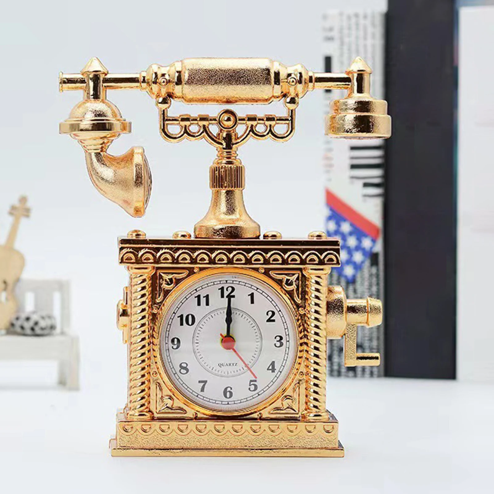 Vintage Telephone Table Clock Statue Old Fashion Clock Desktop Decorative Collectible Home Decoration Housewarming Gift - Image 3