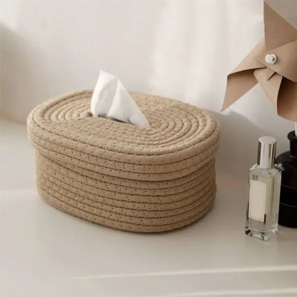 Tissue Box Cotton Rope Woven Tissue Box Storage Box Desktop Storage Box Pumping Paper Box Home Office Room Car Decor Tissue Box - Image 3