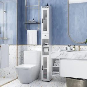 Bathroom Cabinet with Adjustable Shelf, Storage Cabinet for Small Space, Tall Cabinet with Retractable Toilet Paper Rod - Image 6