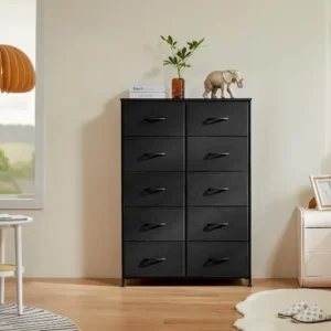 Dresser for Bedroom, Tall Storage Drawers, Fabric Storage Tower with 10 Drawers, Chest of Drawers with Fabric Bins, Sturdy Metal