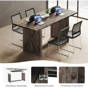 Kitchen Dining Room Table 0.8" Large for 6 to 8 People, ndustrial Wood Style Rectangle Apartment Dinning Room Dinette Tables - Image 6