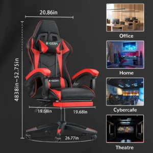 Bigzzia Gaming Chair with Footrest Gamer Chairs Ergonomic with Lumbar Cushion Headrest Chair Height Adjustable Office Chair - Image 6