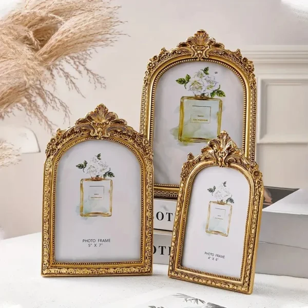 Golden Cadre Vintage Frame Retro Golden Decor Photo Frame For Photo Display, Wedding Anniversary Party Christmas Valentine Gift - Image 2