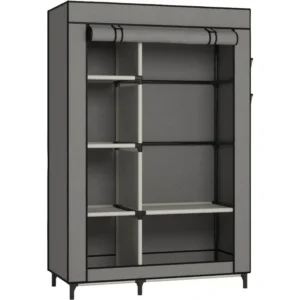 Canvas Wardrobe Portable Closet Wardrobe Clothes Storage with 6 Shelves and Hanging Rail,Non-Woven Fabric,Quick and EasyAssembly - Image 2
