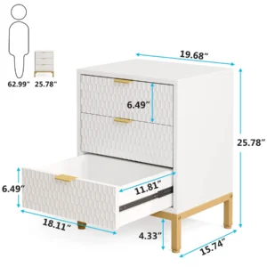 Tribesigns Modern Nightstand, 25.8" Tall Bedside Table with 3 Drawers, Contemporary End Side Table with Storage for Bedroom - Image 3