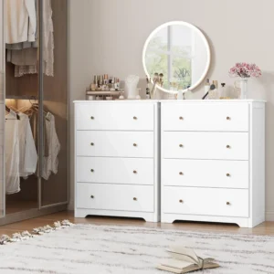 White Dresser 4 Drawer Dressers Chest of Drawers Modern Tall Dresser Wood Drawer Chest Storage Cabinet for Living Room - Image 4