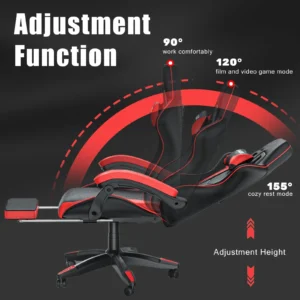 Bigzzia Gaming Chair with Footrest Gamer Chairs Ergonomic with Lumbar Cushion Headrest Chair Height Adjustable Office Chair - Image 3