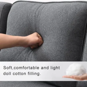 4 seat Modern Linen Fabric Sofa with Armrest Pockets and 4 Pillows,Minimalist Style Couch for Living Room, Apartment,Dark Grey - Image 5