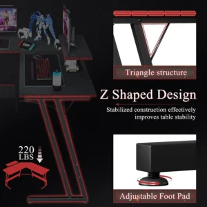 L Shaped Gaming Desk, 51 Inch Computer Corner Table with Large Monitor Stand & Carbon Fiber Surface , Black - Image 6