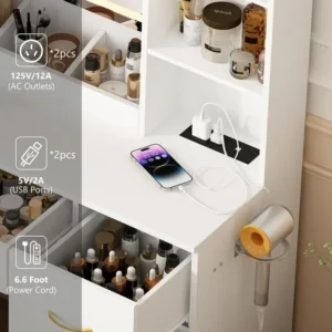 Air Dresser LED White Vanity Set With Stool and Power Outlet Bedroom Furniture Home Makeup Vanity Table Girls(White) Furnitures - Image 5