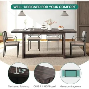 Kitchen Dining Room Table 0.8" Large for 6 to 8 People, ndustrial Wood Style Rectangle Apartment Dinning Room Dinette Tables - Image 5