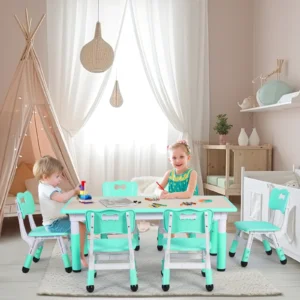 Rectangle Kids Table with 6 Chairs Set, Height Adjustable Toddler Multi Activity Table Set, Arts&Crafts Desk for Girls, 2-10 old - Image 5