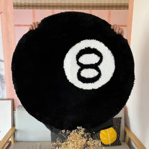 1 Pack Black Billiards 8 Ball Round Flocked Floor Bedroom Anti-Slip Carpet Mat Living Plush Soft Bedroom Rug - Image 6