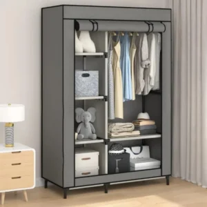 Canvas Wardrobe Portable Closet Wardrobe Clothes Storage with 6 Shelves and Hanging Rail,Non-Woven Fabric,Quick and EasyAssembly - Image 4
