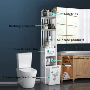 Floor Standing Bathroom Cabinet Multi-Layer Toilet Edge Cabinet Toilet Side Cabinet Storage Slot Storage Cabinet Waterproof - Image 3