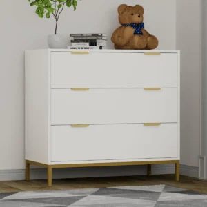 US Bedroom Storage Dresser 3 Drawers with Cabinet Wood Furniture White for Kid Room,Drawers Dresser Bedside Nightstand - Image 3