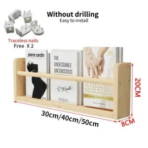 Wood Floating Shelves Wall Nursery Book Shelves Kids Bookshelf for Living Room Bedroom Decor Kitchen Spice Bathroom Storage Rack - Image 5