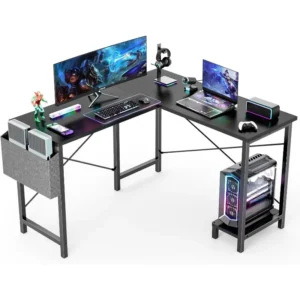 L Shaped Computer Desk Wood Corner PC Gaming Table with Side Storage Bag for Home Office Small Spaces - Image 5