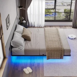 Floating California King Size Bed Frame with LED Lights Metal Platform Bed No Box Spring Needed Easy To Assemble California King - Image 5