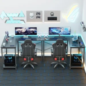 L Shaped Computer Desk Wood Corner PC Gaming Table with Side Storage Bag for Home Office Small Spaces - Image 6